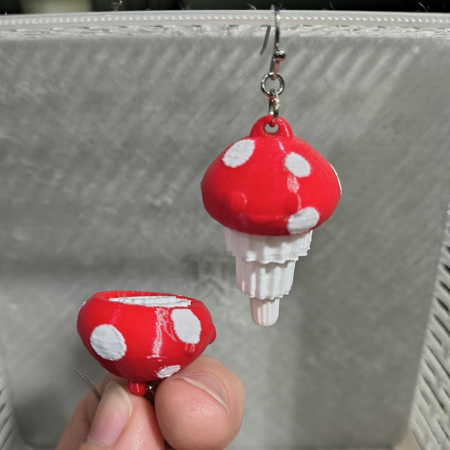 Red Mushroom Earrings 3d Printed Jewelry Lightweight Stainless Steel