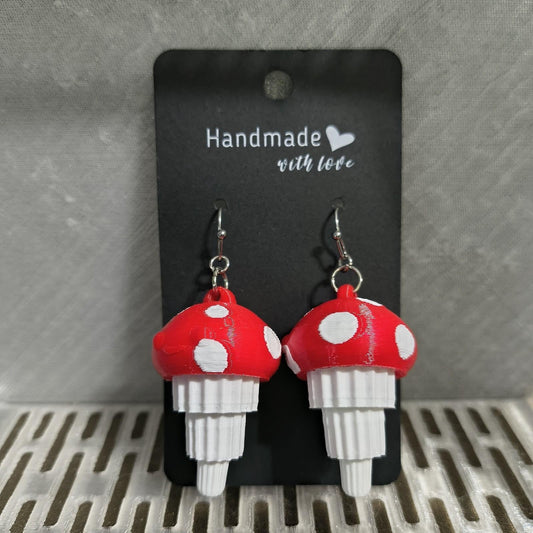 Red Mushroom Earrings 3d Printed Jewelry Lightweight Stainless Steel