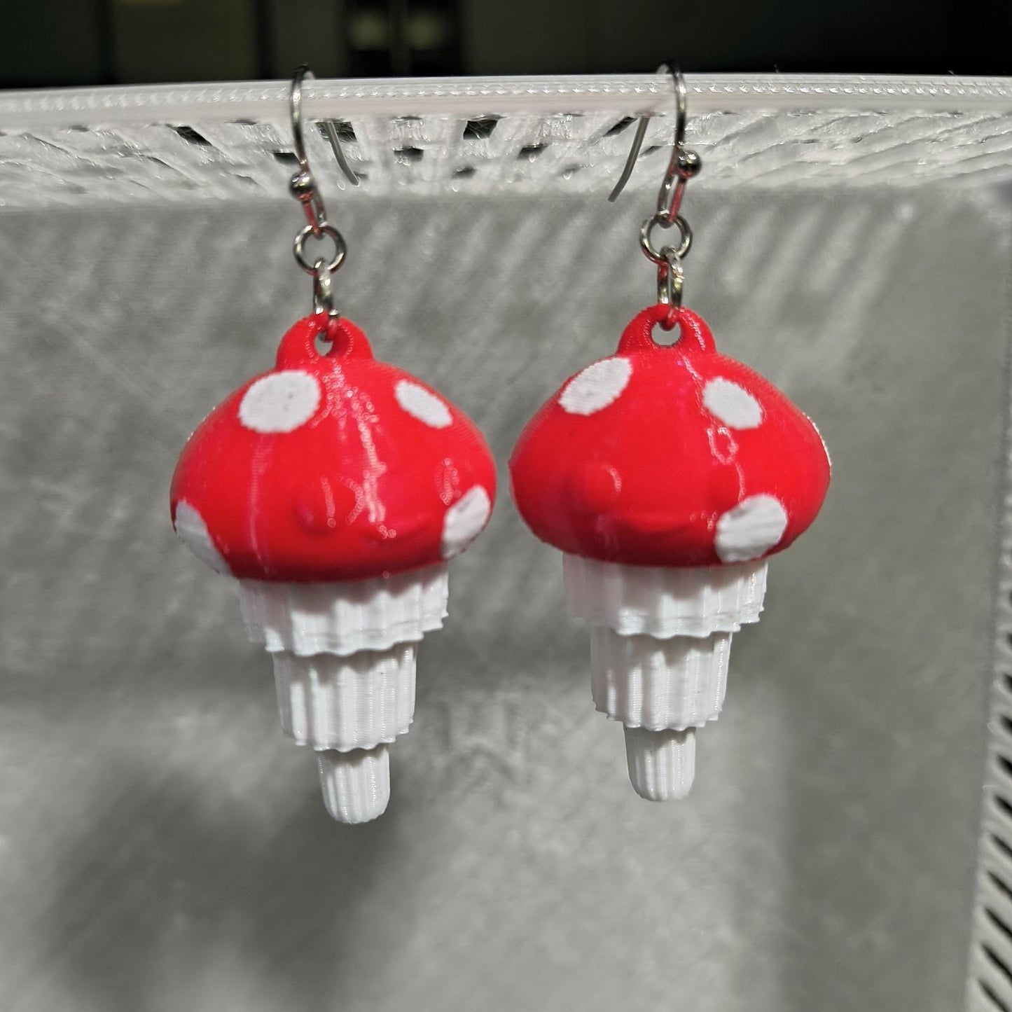 Red Mushroom Earrings 3d Printed Jewelry Lightweight Stainless Steel