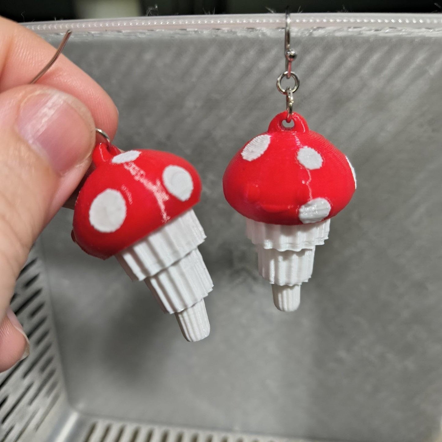 Red Mushroom Earrings 3d Printed Jewelry Lightweight Stainless Steel