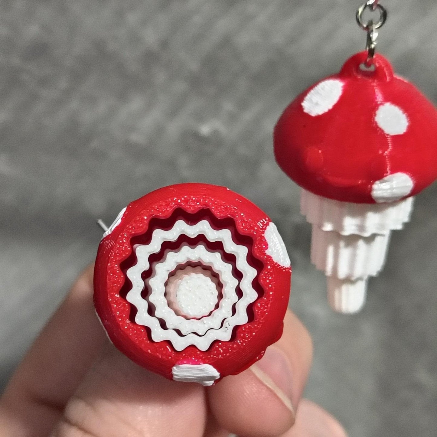 Red Mushroom Earrings 3d Printed Jewelry Lightweight Stainless Steel